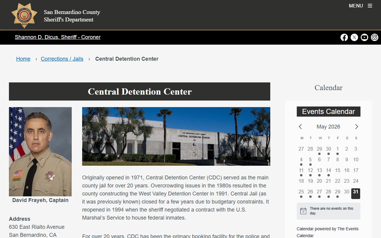 San Bernardino County Sheriff's Central Detention Center facility page