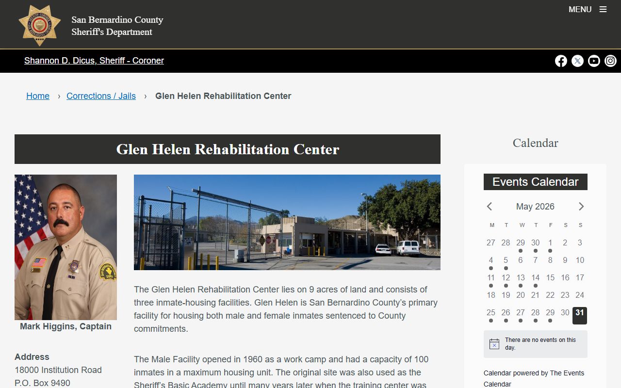 San Bernardino County Sheriff's Glen Helen Rehabilitation Center facility page