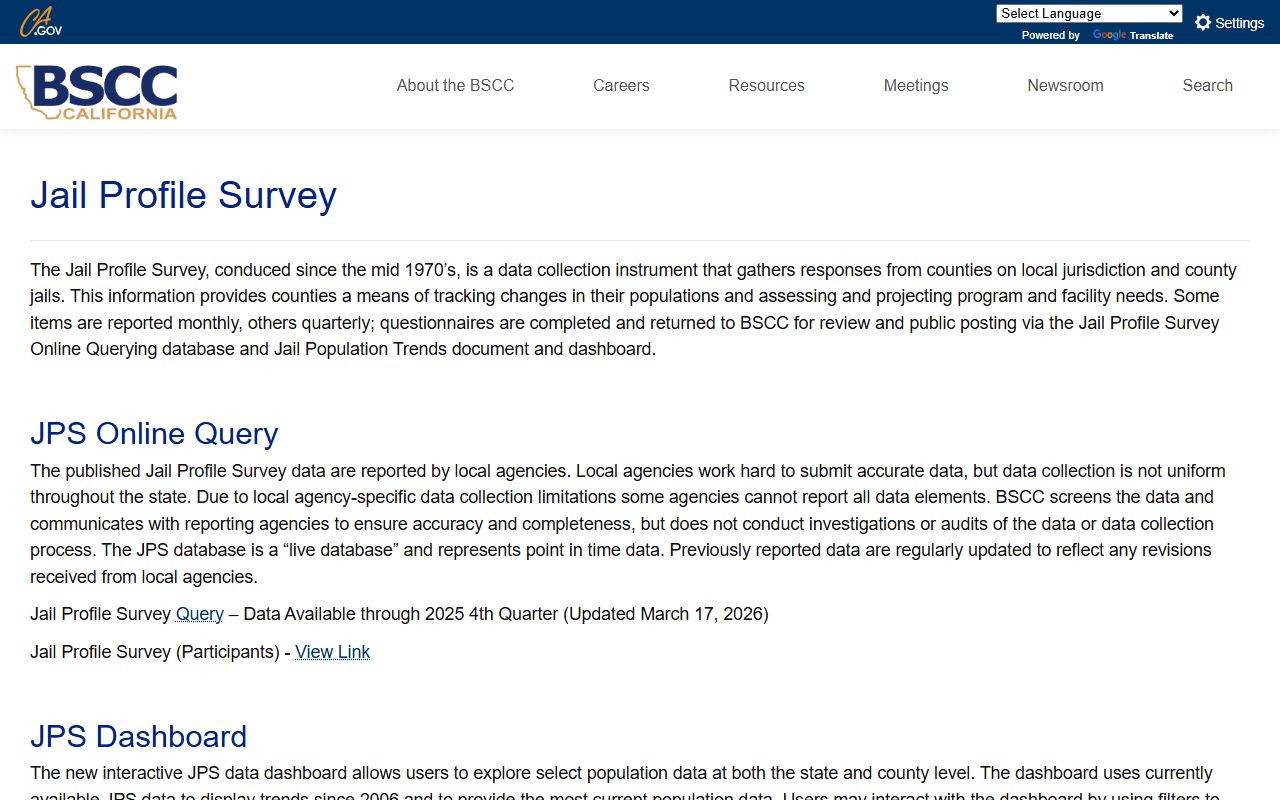 San Bernardino County inmate population BSCC Jail Profile Survey source
