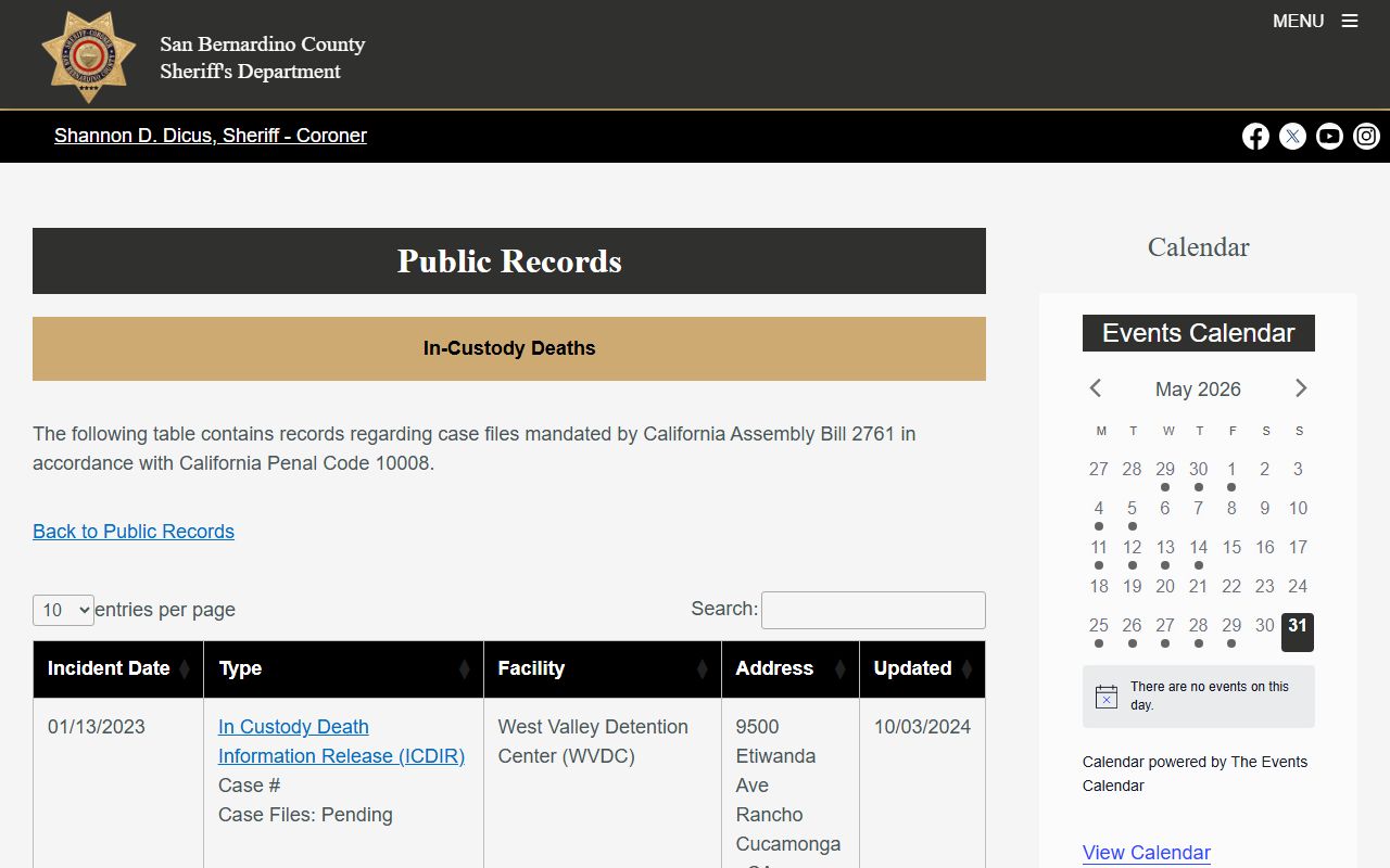 San Bernardino County jail records AB 2761 public release table